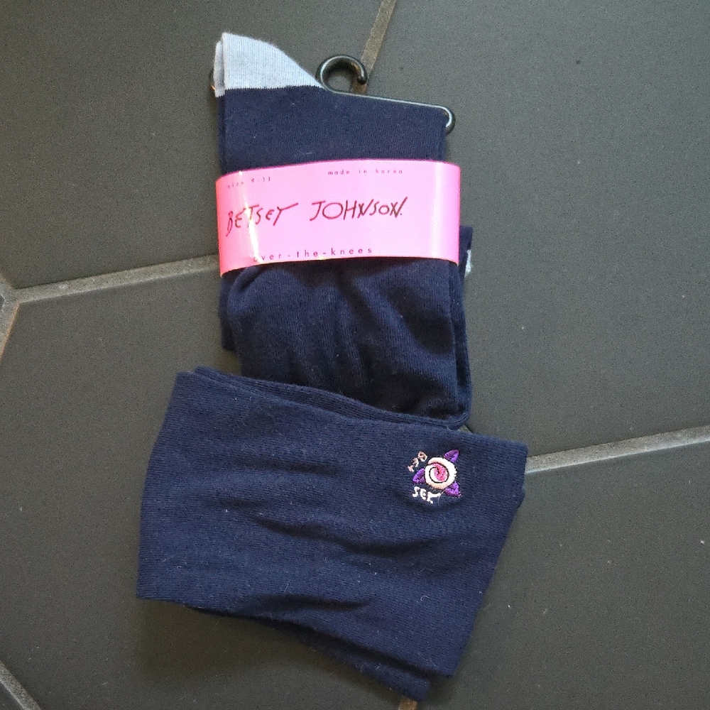 Betsey Johnson Dark Blue Over-the-Knee Socks